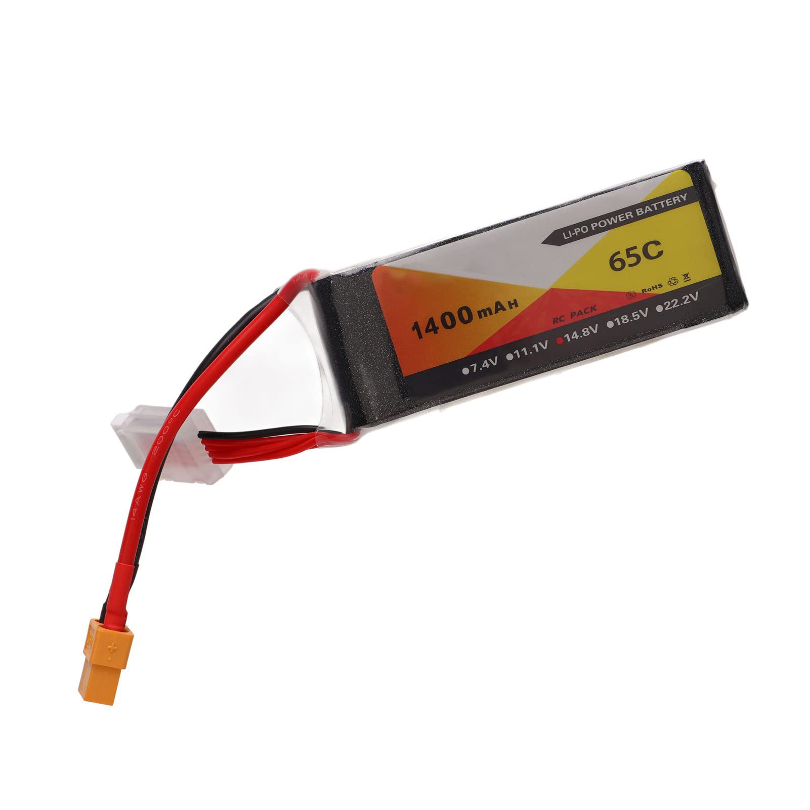 Batterie Lipo RC 1400mAh 14.8V 65C, Bloc d'alimentation à Haut Débit pour Avion télécommandé FPV Racing Quadcopter