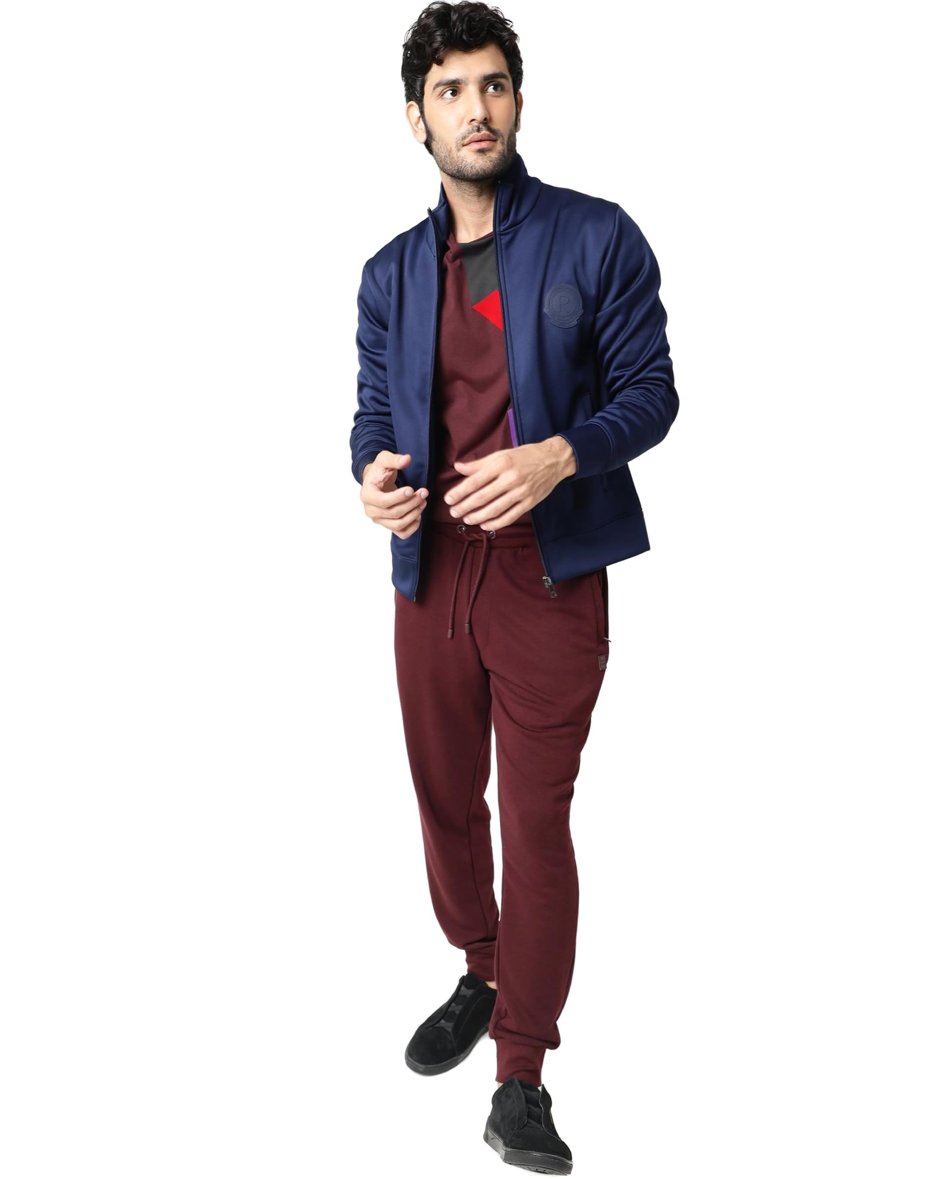 Men Regular Solid Dark Blue Polyester Zip-Up Jacket-image-8