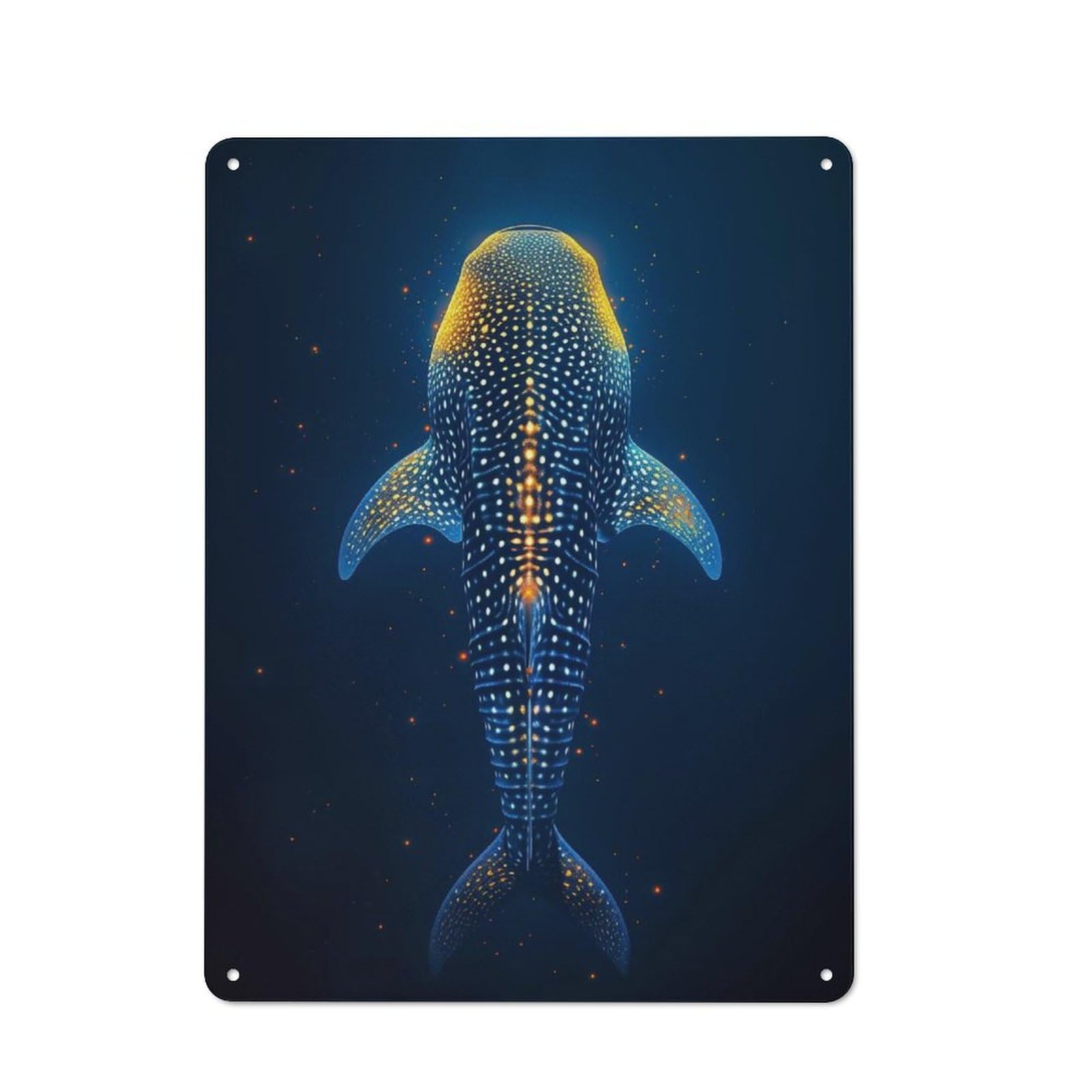 Abstract Whale Shark Gold Workshop Style Metal Wall Decor 40x30cm, Garage Metal Sign for Workshop, Basement, Shed Or Games Room