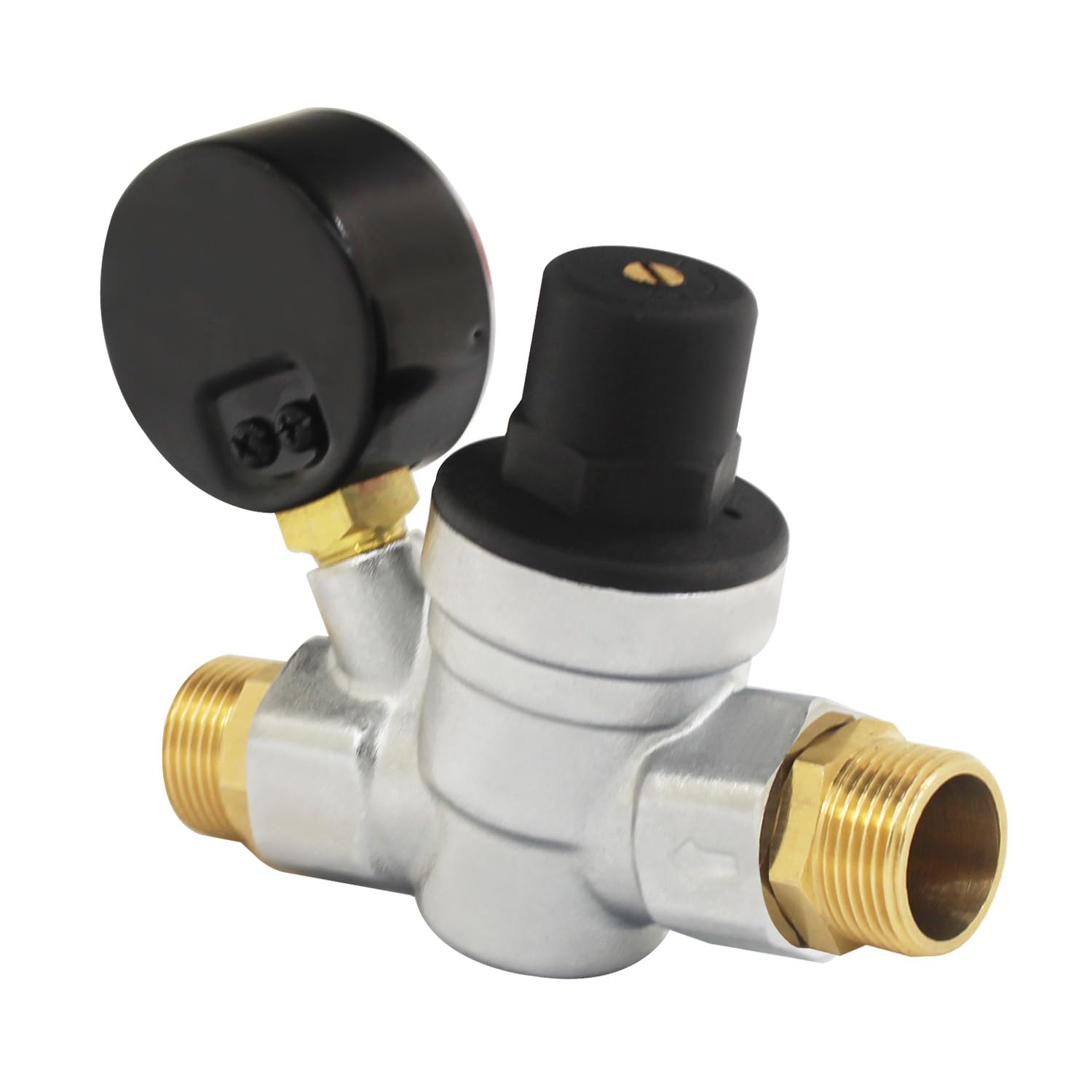 DN15 DN20 válvula presión reductora cromado regulador presion agua con manómetro indicador presion agua 1/2 3/4 pulgada (DN15 Con conector)