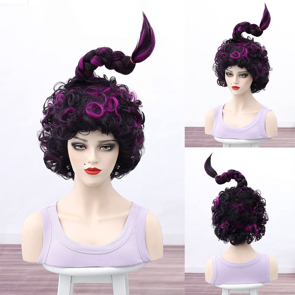 MUPULMary Sanderson Wig Hocus Pocus 2 Sanderson Sister Costume Purple Mixed Black Long Braid Witch’s Hat Shaped Halloween Costume Accessory Wigs Set for Women (Purple/Mary)