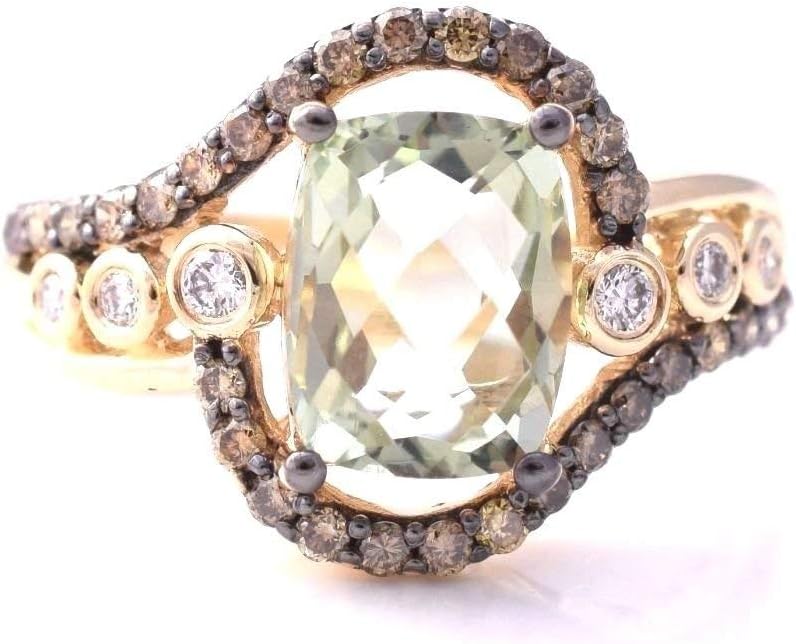 LeVian Green Amethyst Quartz Chocolate Diamonds 5.21 cttw Cocktail Ring 14k Green Gold Size 7