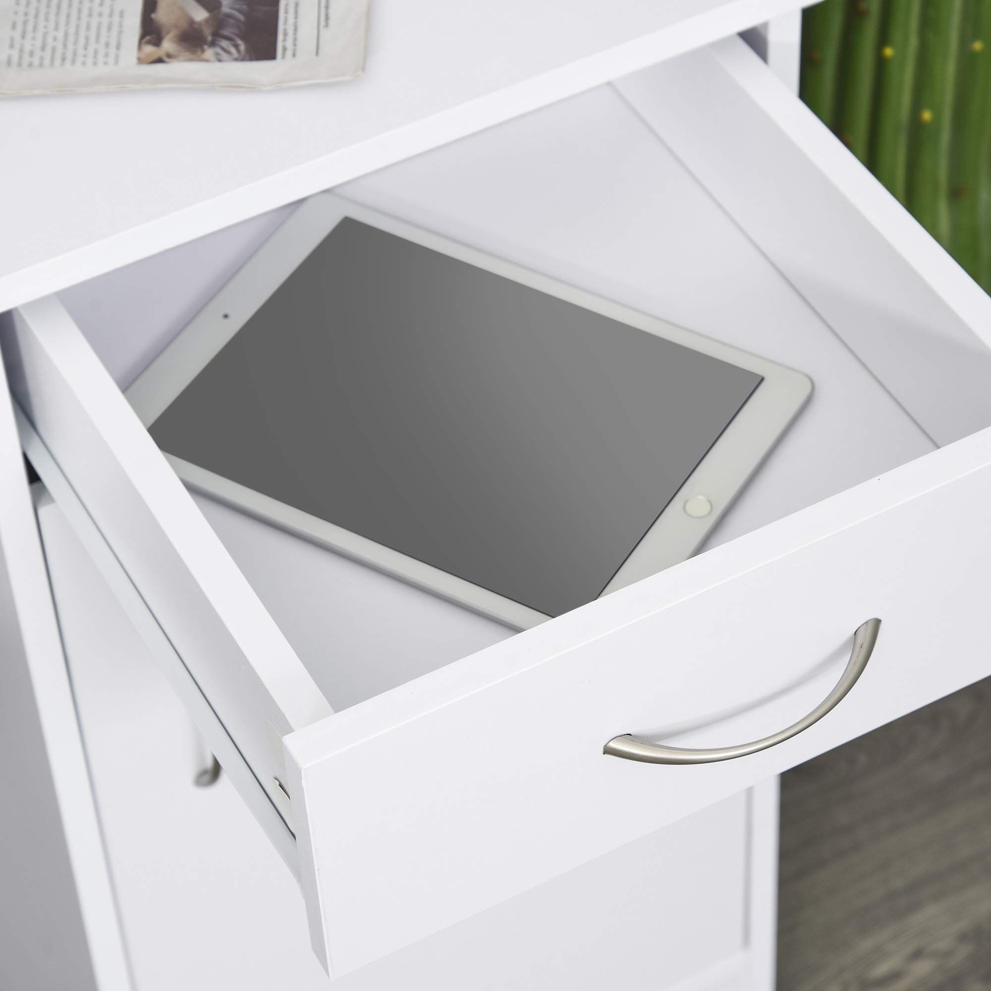 HOMCOM Scrivania Moderna per PC e Computer con 2 Cassetti e 1 Armadietto, Scrivania con Libreria Salvaspazio per Ufficio o Camera in Legno, Bianco