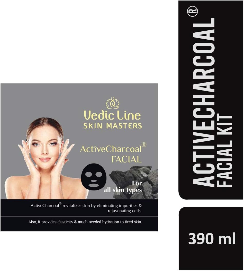 Vedicline Skin Master Active Charcoal Facial Kit, Reduce Blackheads, Pimples & Acne with Tea Tree and Charcoal for Clear & Glowing Skin, 390ml