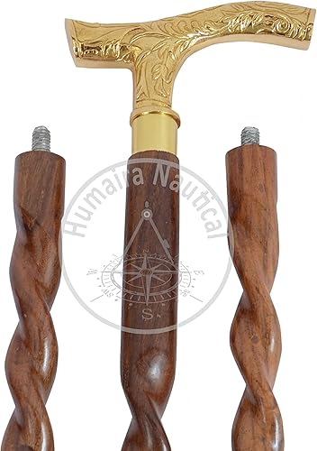 Miniatura 3 de Bastón unisex de 37 pulgadas de ébano marrón con mango en T de latón, acabado de madera natural