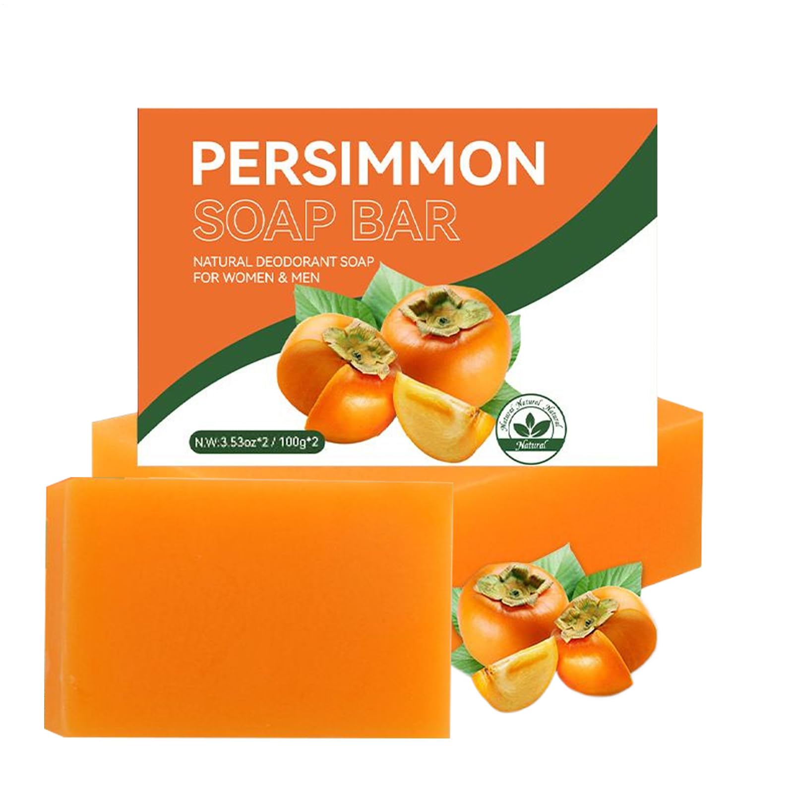Naturalne mydło persimmon 2 x 100 g, rozjaśniające skórę mydło do mycia ciała z naturalnym neutralizującym zapachy, dla kobiet i mężczyzn, delikatne czyszczenie
