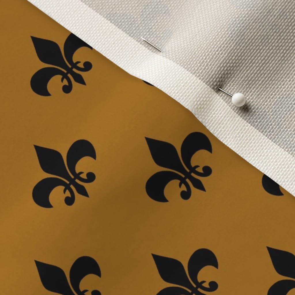Spoonflower Fabric - Black Fleur Lis Antique Gold French Power Printed on Upholstery Velvet Fabric Fat Quarter - Upholstery Home Decor Bottomweight Apparel