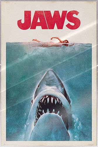Miniatura 8 de Jaws, póster de película (estilo regular, diseño retro y vintage) (tamaño: 24 x 36 pulgadas) (juego de póster y tira de pósteres) Tiras de póster y
