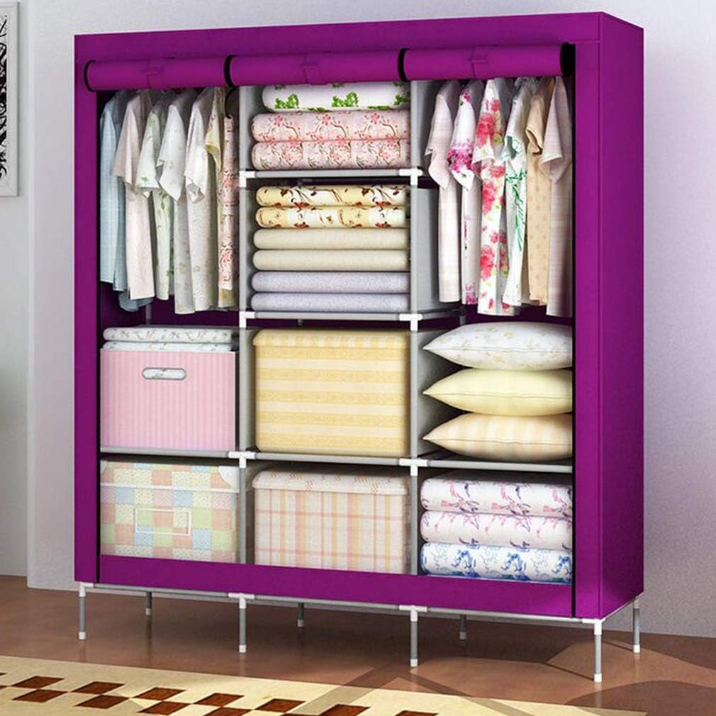 Cloth Wardrobe Clothes Closet, Portable Closet Wardrobe Storage Closet Standing Closet Fabric Cabinet Portable Wardrobe Organizer Storage,Purple 1_130x45x175cm