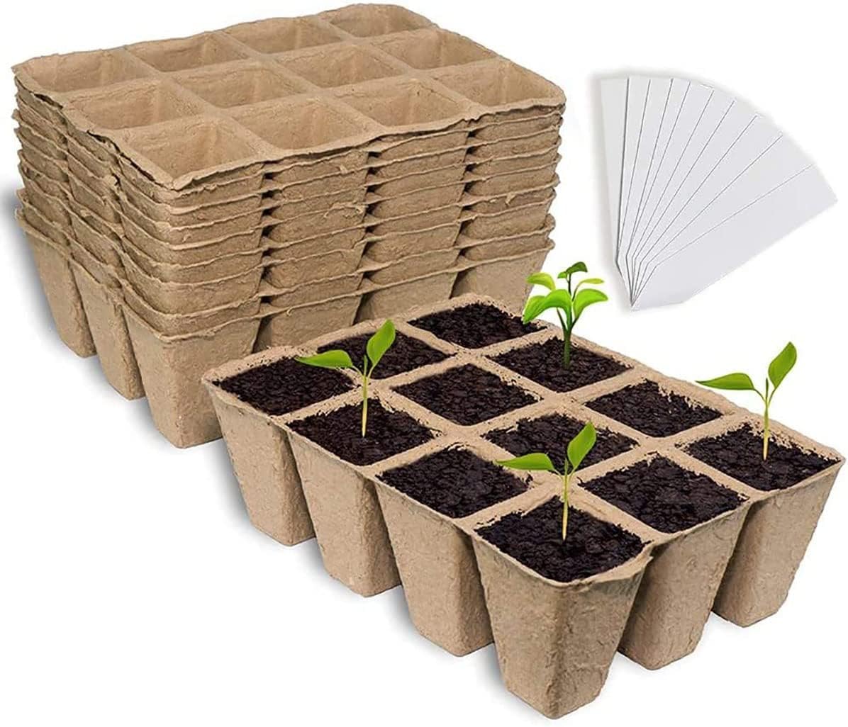 10 Pcs Seed Starter Peat Pots, Seed Starter Tray Kit, with Plastic Plant Labels, Organic Biodegradable, for Seeds Growing Starting