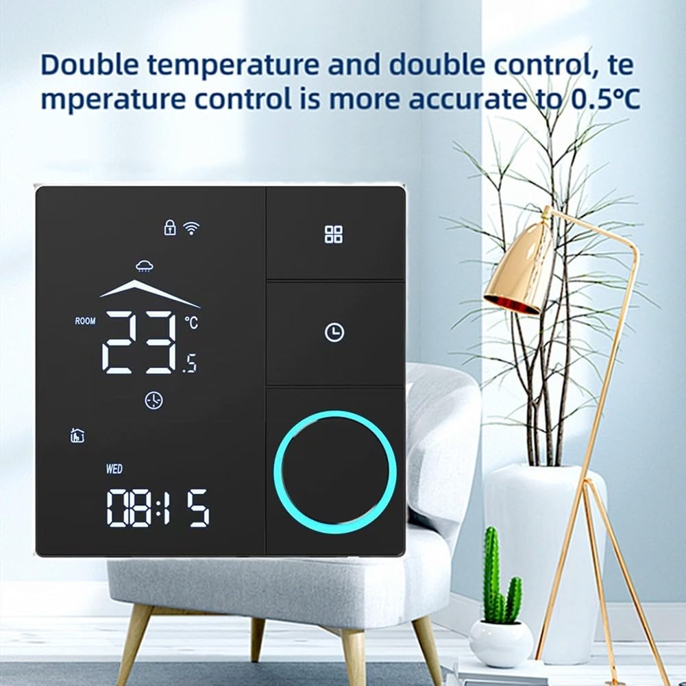 Termostato intelligente WiFi per caldaia a gas, termostato ambiente per Tuya termostati da parete programmabili per ALEXA (nero 16A)