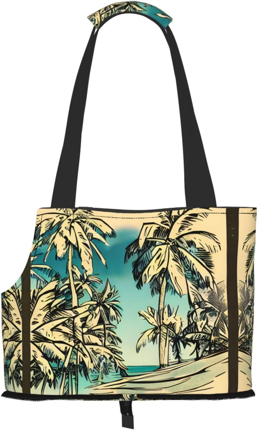 Sketch Hawaii Print Portable Foldable Shoulder Bag for Travel,with Collar Hook and Handle Pad,Cute Stylish Design