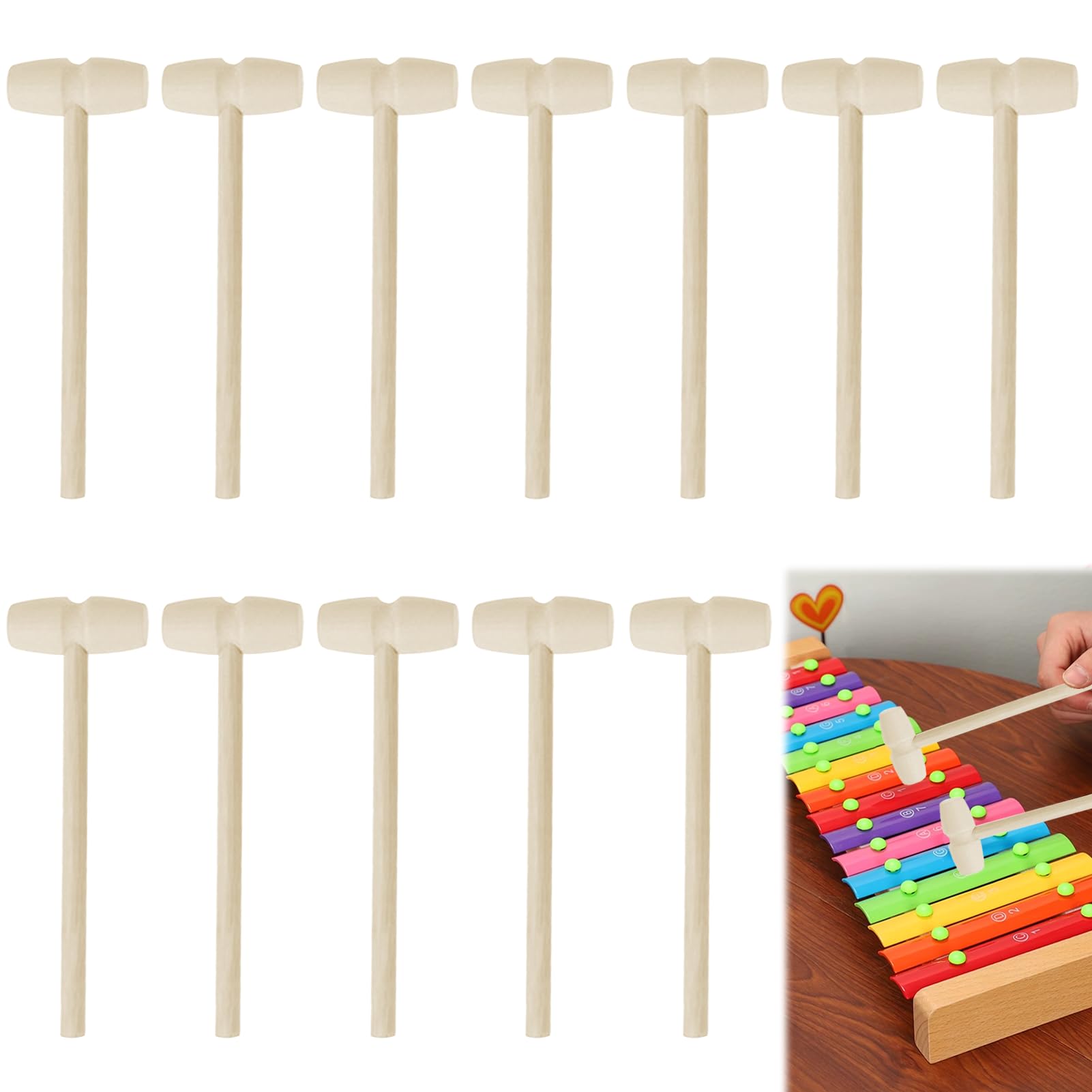 Girihe 12 Pack Wooden Hammer, Kids Arts and Crafts Hammer Little Wooden Play Hammers for Mallets Gift, Woodenn Hammers Children for Boys Girls