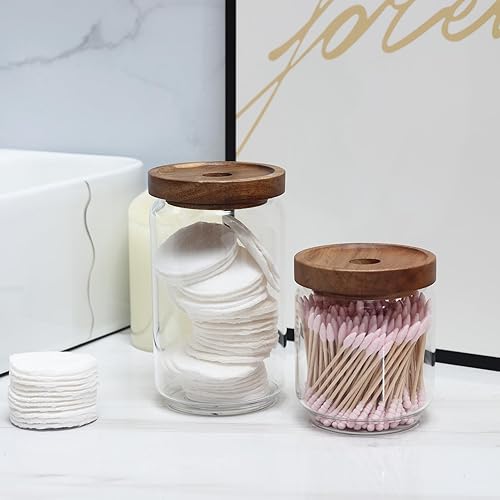 Miniatura 6 de REFSAVER Tarro de vidrio con tapa, recipiente de café con tapa de madera de bambú hermética, recipientes de almacenamiento de vidrio para dulces,