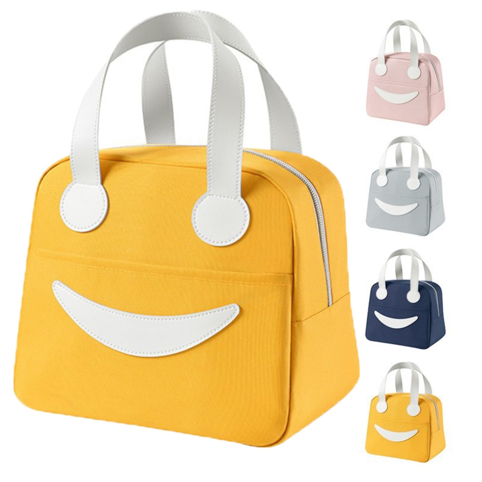 Lunch Bag for Women Men, Cute Smiley Face Lunch Box for Adult Reusable Lunch Pail Bag Lunch Case Leakproof Lunch Box Tote Large Pink Insulated Lunch