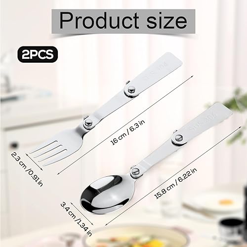 Miniatura 2 de Thermos FUNTAINER - Tarro de comida de 16 onzas, cuchara plegable multifuncional y tenedor de repuesto, vajilla portátil de metal plegable, cuchara