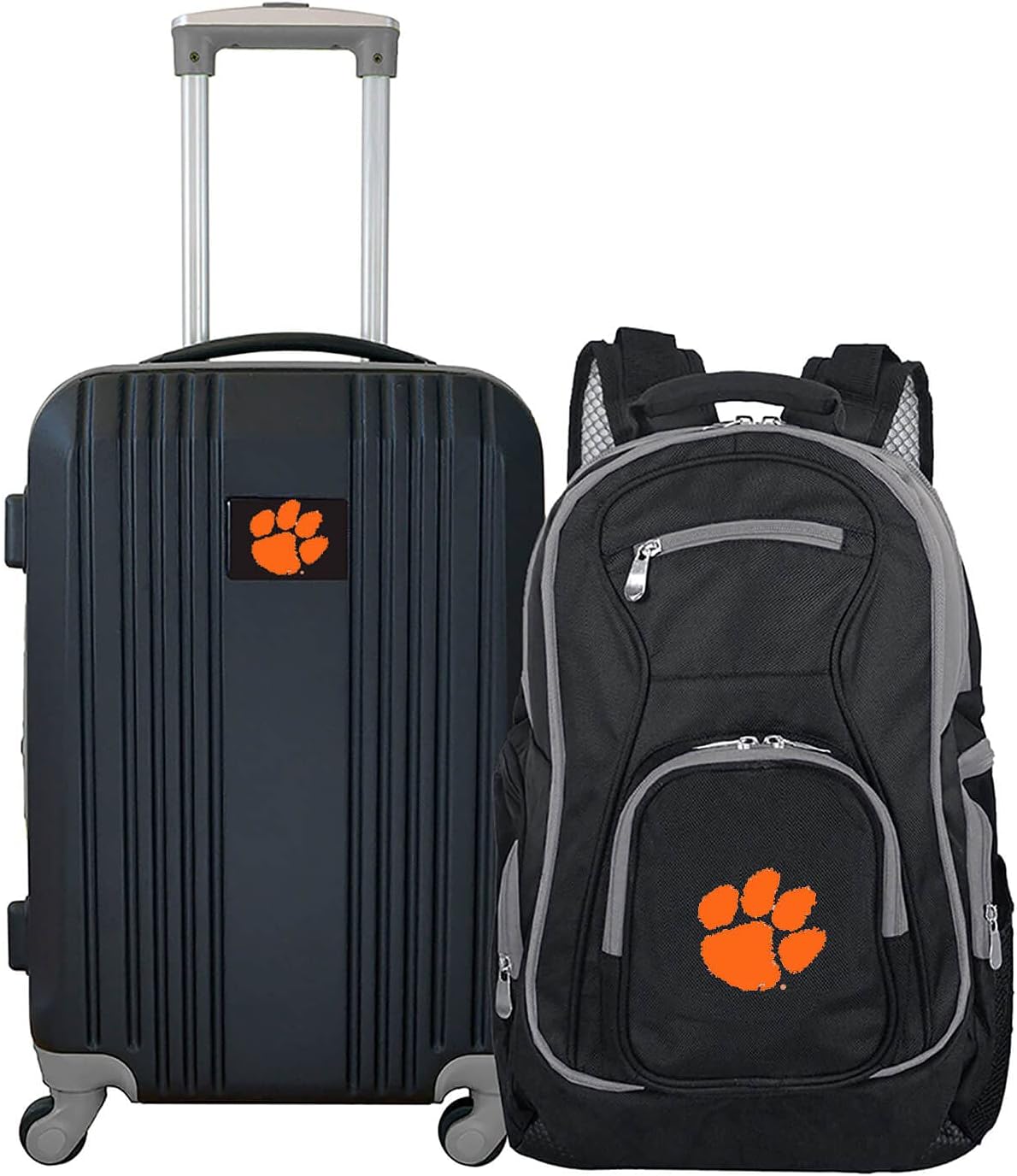 Denco Clemson University Tigers 2-Piece Luggage Set, Includes 21-inch Two-Tone Hardcase Spinner and 19" Laptop Backpack