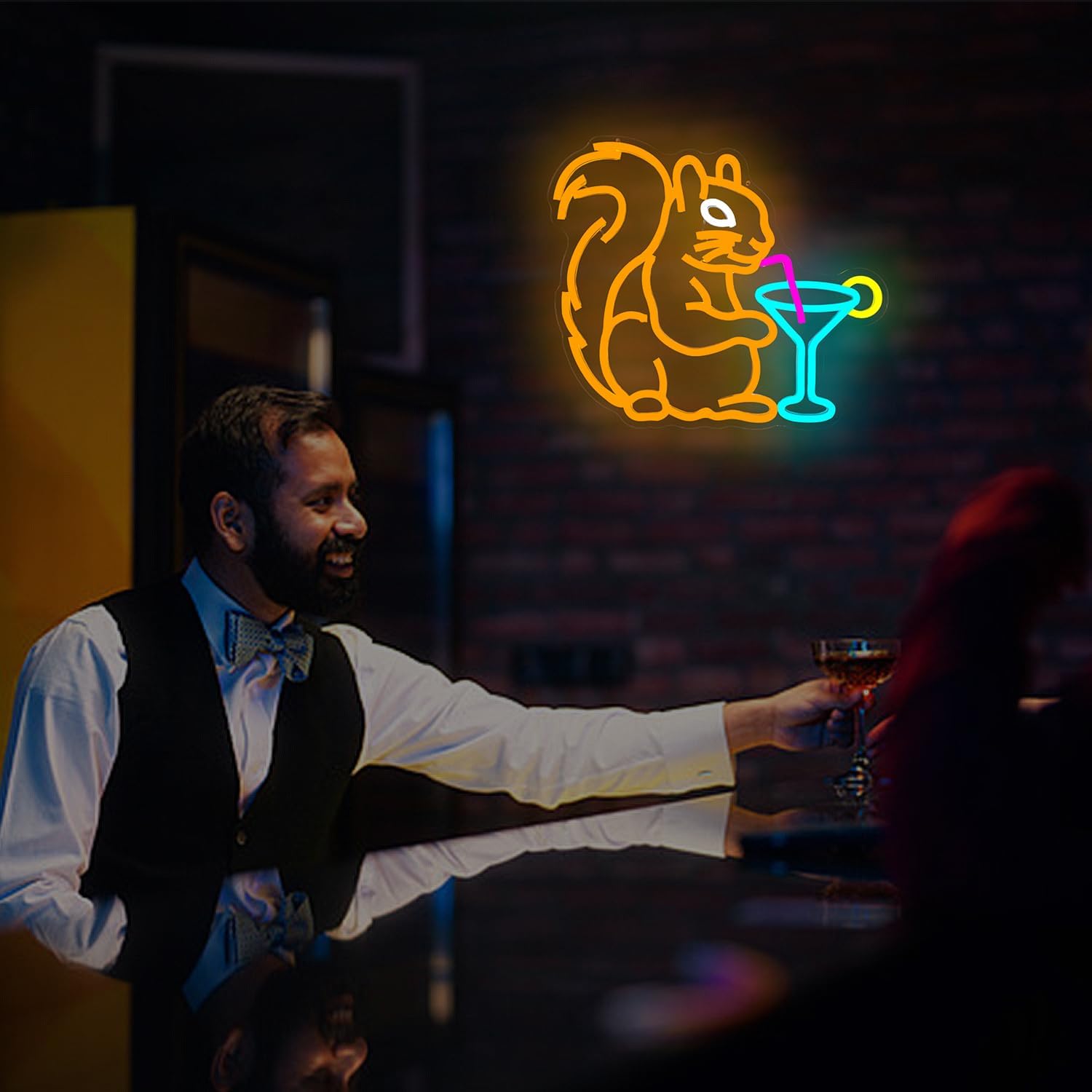 Squirrel Cocktail Neon Sign for Wall Decor Orange Squirrel Neon Lights for Bedroom Dimmable Animal Led Signs for Bedroom Wall Cocktail Bar Light Up Sign for Bar Man Cave Kidsroom Game Room - Image 7