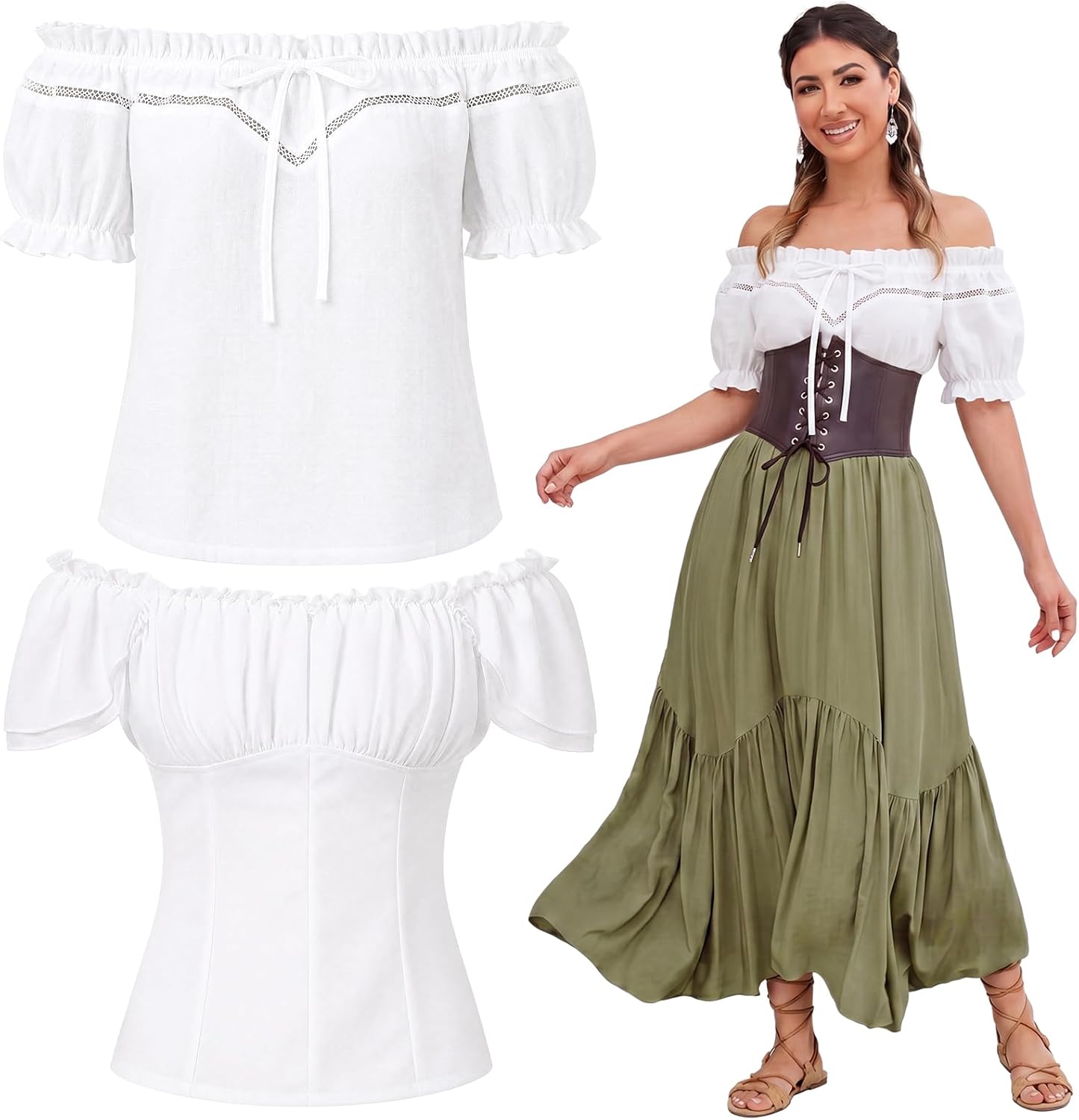 Liitrsh 2 Pcs Womens Renaissance Peasant Blouse