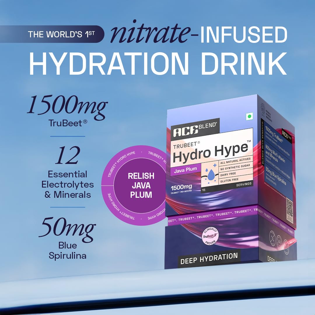 Ace Blend Hydro Hype (15 Sachets) | Energy & Blood Flow | Instant Hydration | Full-Spectrum Electrolytes | 100% Natural Beetroot Extract with Multi Vitamins & Minerals | Java Plum - For Men & Women — Amazon image 2