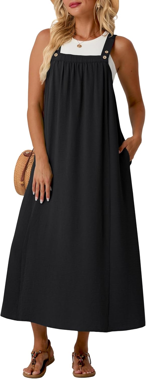 Lepunuo Summer Dresses for Women 2026 Casual Boho Overall Dress Adjustable Cover up with Pockets