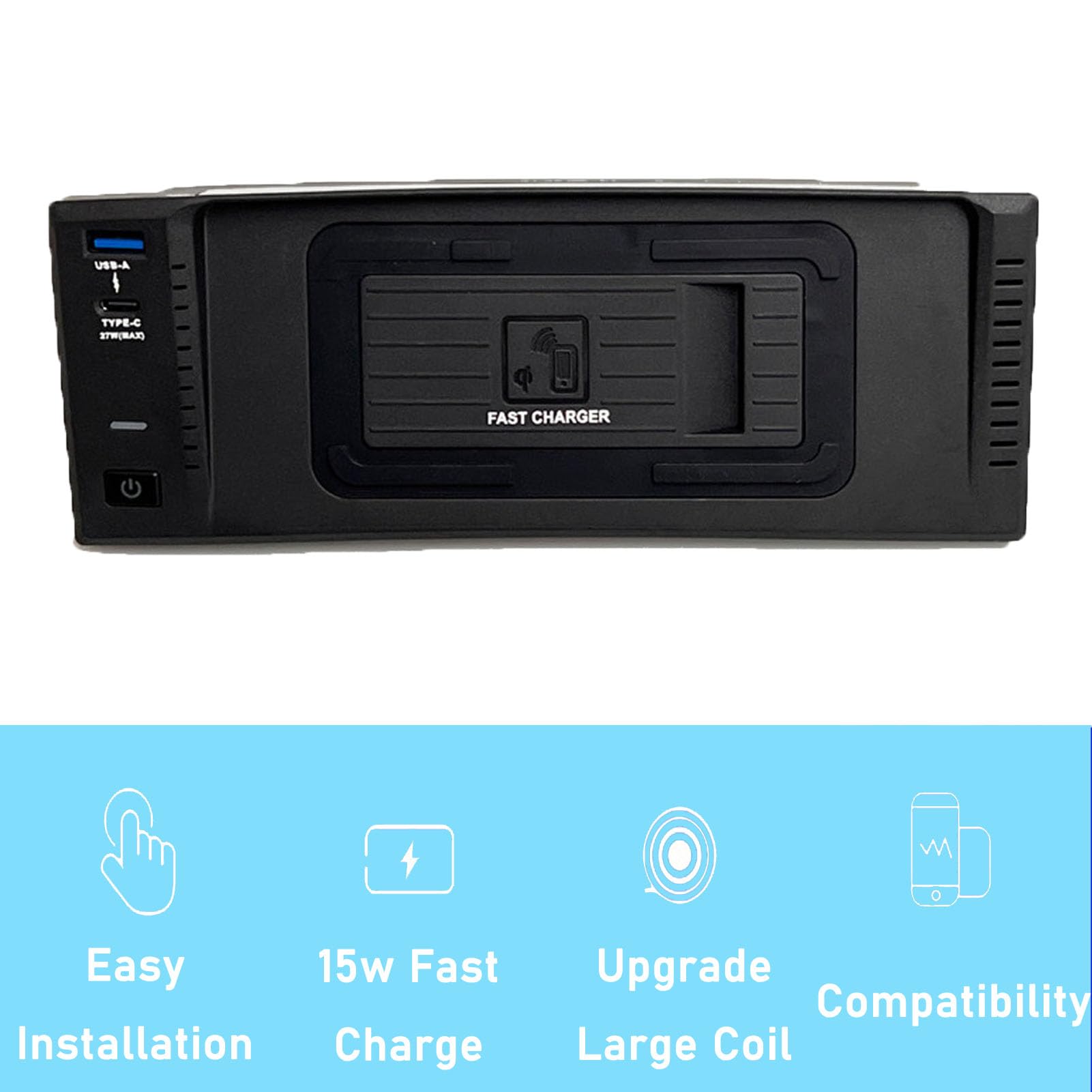 Caricabatterie Wireless per Auto per A6 S6 RS6 2012-2018 A7 S7 RS7 2009-2018 Tutti i Modelli Accessorio con 15 W Wireless e 27 W USB Qc3.0 Ricarica Rapida Regalo per la Famiglia