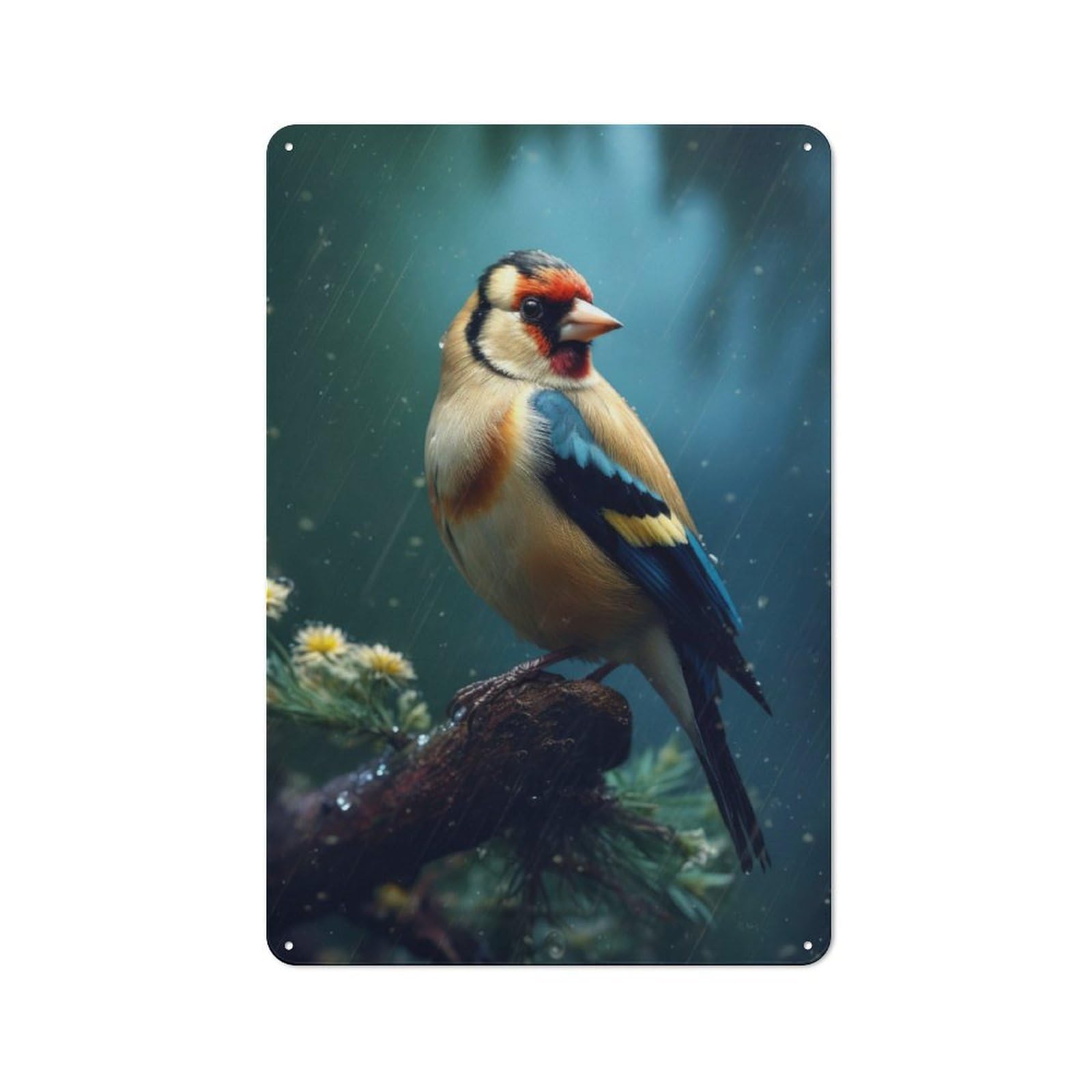 Junmoney Bird Goldfinch In Rain Vintage Metal Sign 30X20cm For Guest Room Or Hallway, Suited To Guest Room Decorators