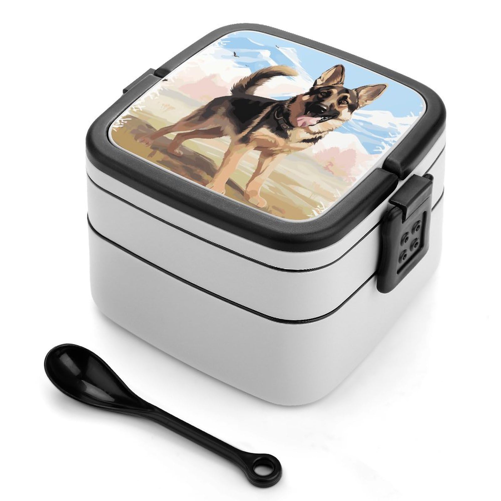 JTREHY German Shepherd Dog Lovers Lunch Box Double-Layer Portable Lunch Container Stackable Large Capacity Leakproof Bento Box for Dining Out Work Picnics Travel