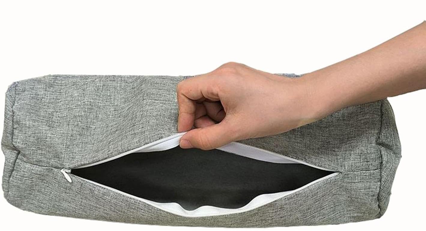 Yourou Grey Linen Cervical Neck Roll Pillow Cover With Zipper(Pillowcase Only) Soft Cylinder Bolster Pillowcases For Cylindrical Pillow Cushions (,15X40cm)