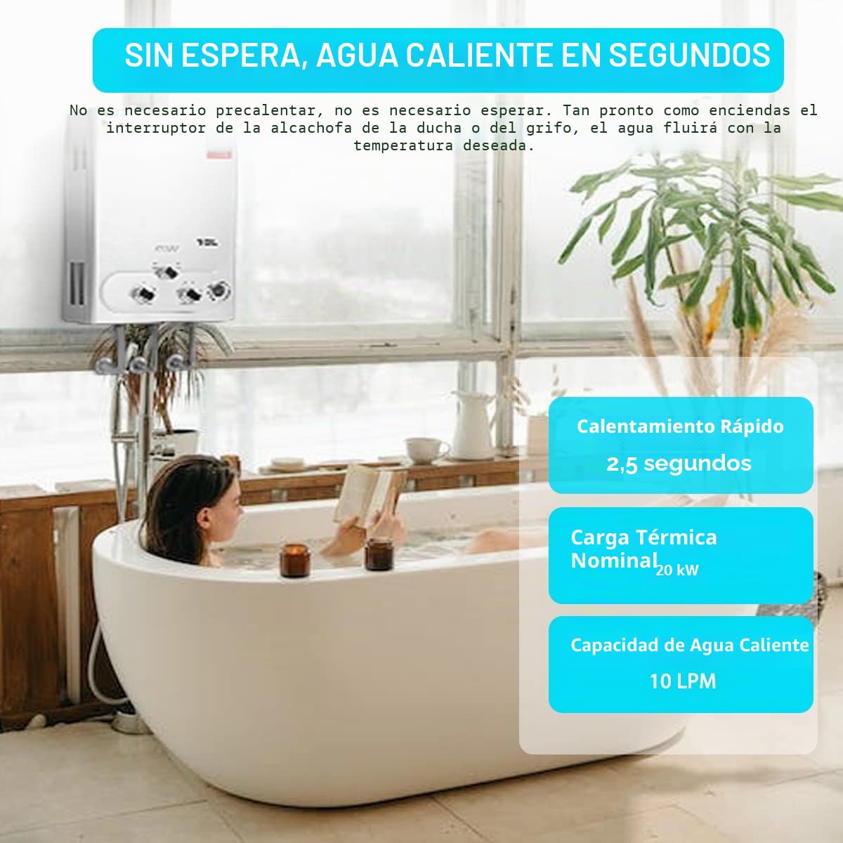 BreeRainz 10LPM Calentador de Agua de Gas,20KW Calentador de Agua Butano con Cabezal de Ducha,Presión de Agua Ultrabaja 0,2 Bar,Apto para Butano/Propano,para el Hogar,Vehículos Recreativos