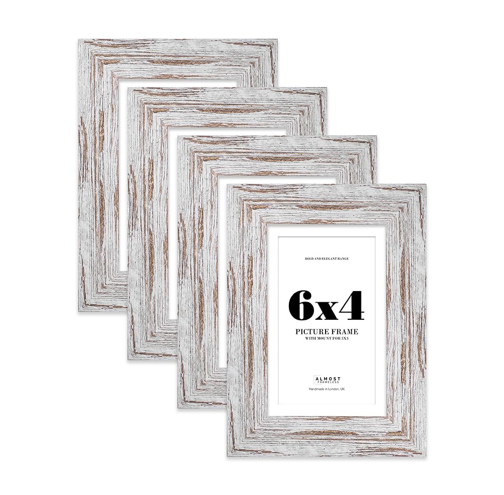 6x4 Distressed Wood Frame With Mount for 5x3 Pictures 28mm Edge Portrait and Landscape Display with Wall Hooks and Kickstand, 4 Pack — image 1