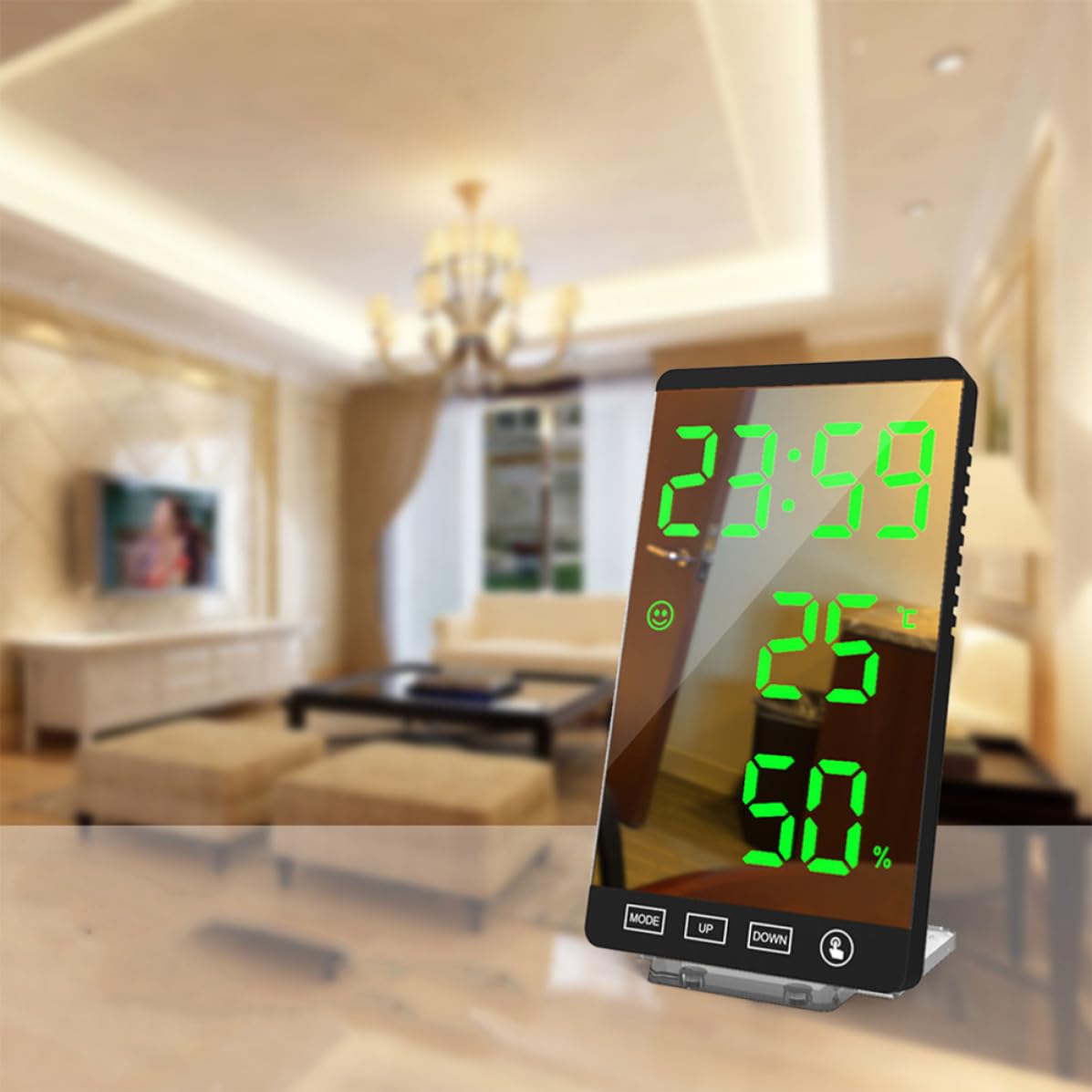 Reloj Despertador LED de Escritorio Negro con Temperatura y Humedad