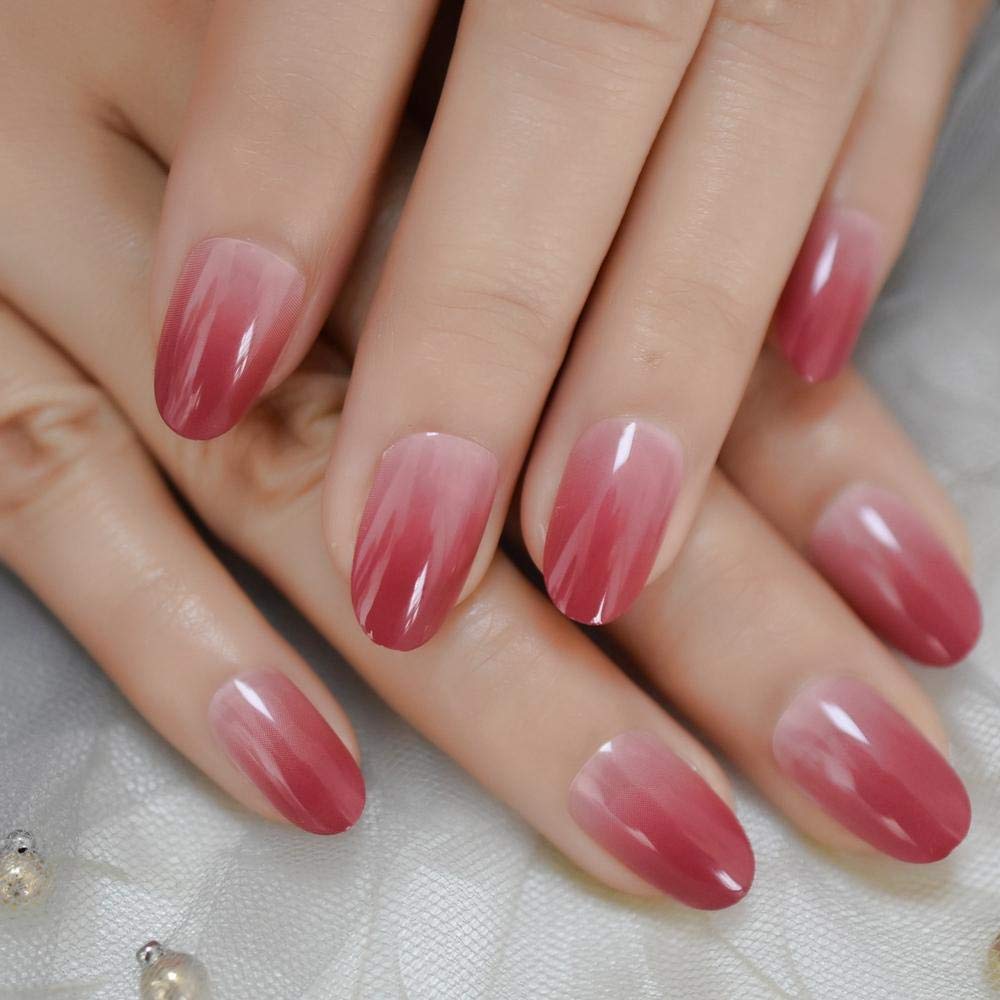ACiyD Uñas postizas Oval Ombre Uñas postizas Medianas Berry Red Gradient Diseñado Nails Manicue Full Cover Nails