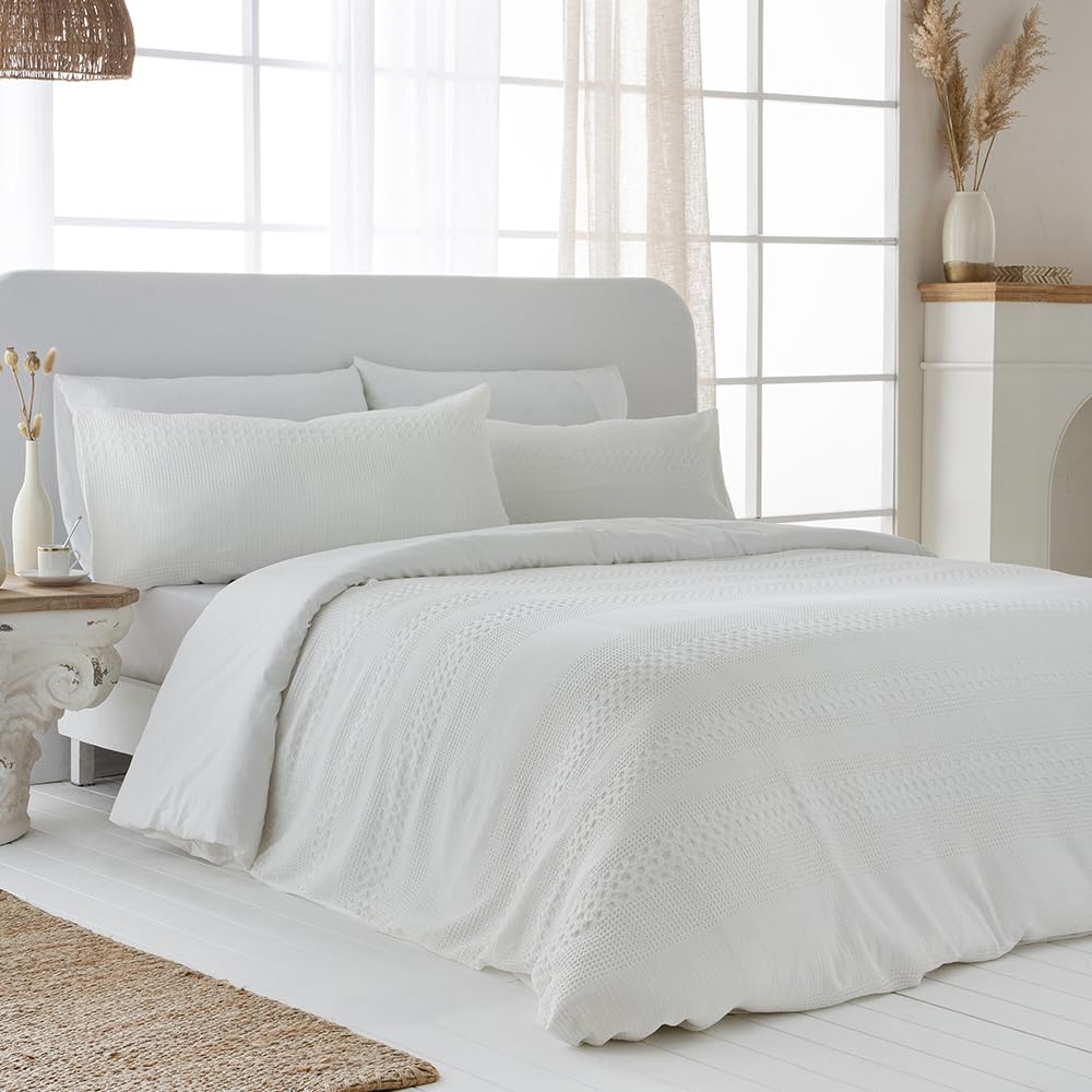 COTTON ARTean Funda Nórdica Cama 180 Algodón Waffle LARRUN Beige | Incluye 3 piezas: F. Edredón 260x240 + 2 F.de Almohada Cierre Botones. Certificado OEKO-TEX