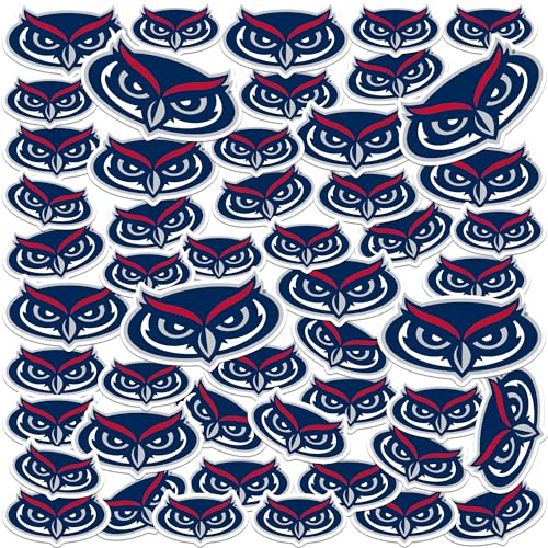 Florida Atlantic University Primary Logo Vinyl Sticker Pack – 50 Waterproof FAU Owls Head Decals for Laptop, Water Bottle, Tablet, Car, Skateboard & More – Officially Licensed Variety Set