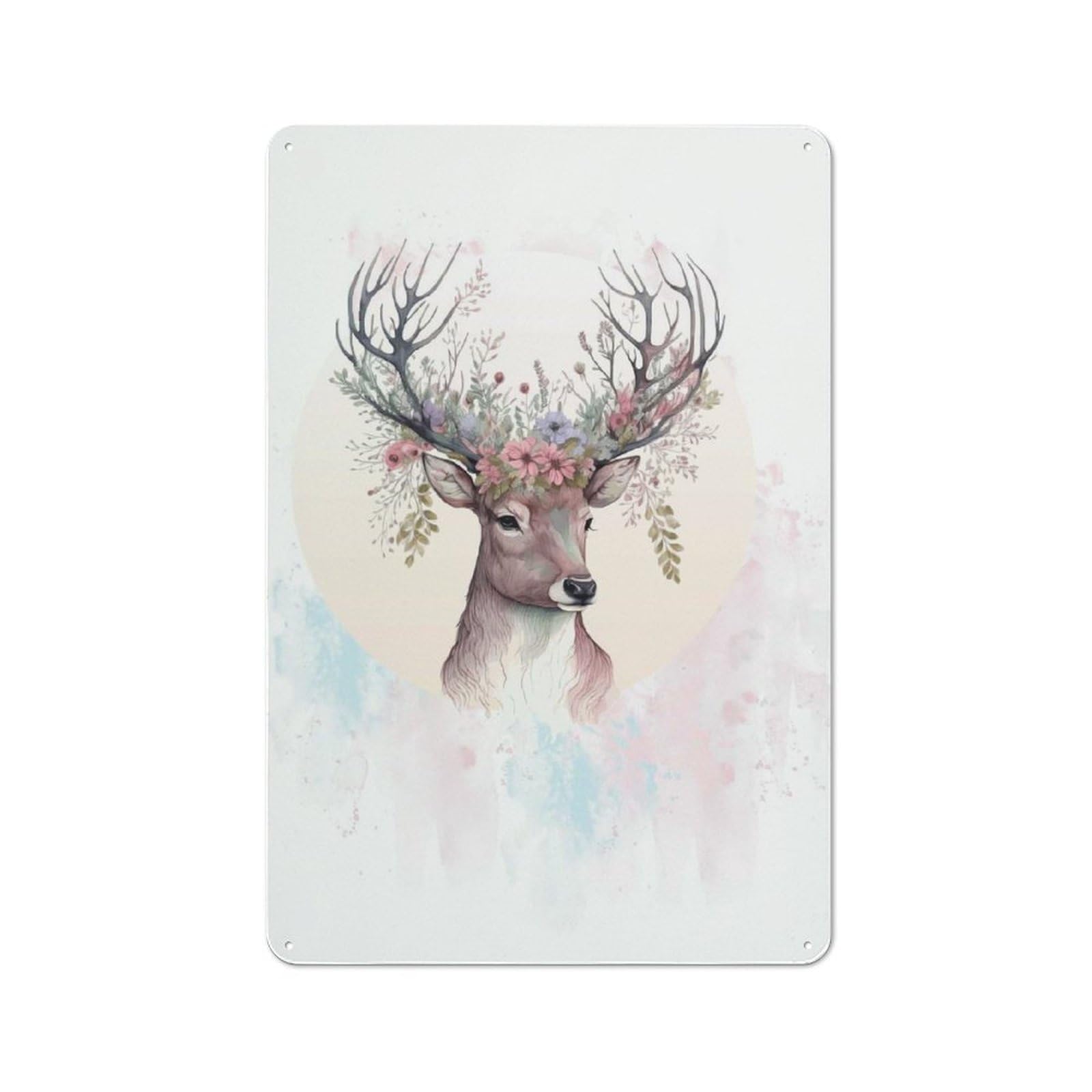 Nostalgic Decorative Tin Plaque 30x20cm Featuring Floral Deer Painting, Classic Pub Decor for Cafe, Pub, Workshop Or Home Bar