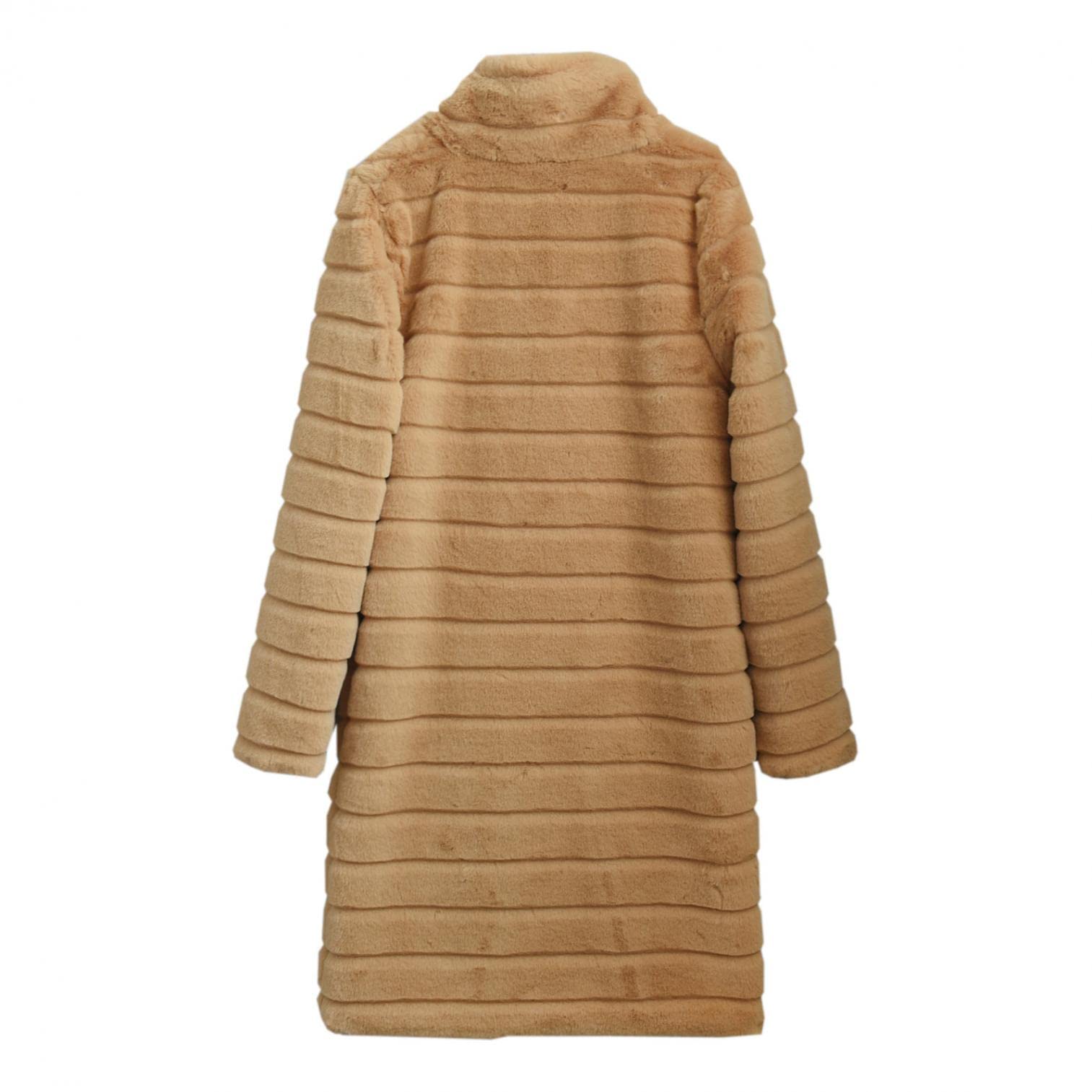 Faux Fur Cardigan long d'hiver chaud en polaire pour femme Veste matelassée en fourrure synthétique Veste matelassée pour femme Veste d'extérieur légère Manteau élégant Grande taille Trench