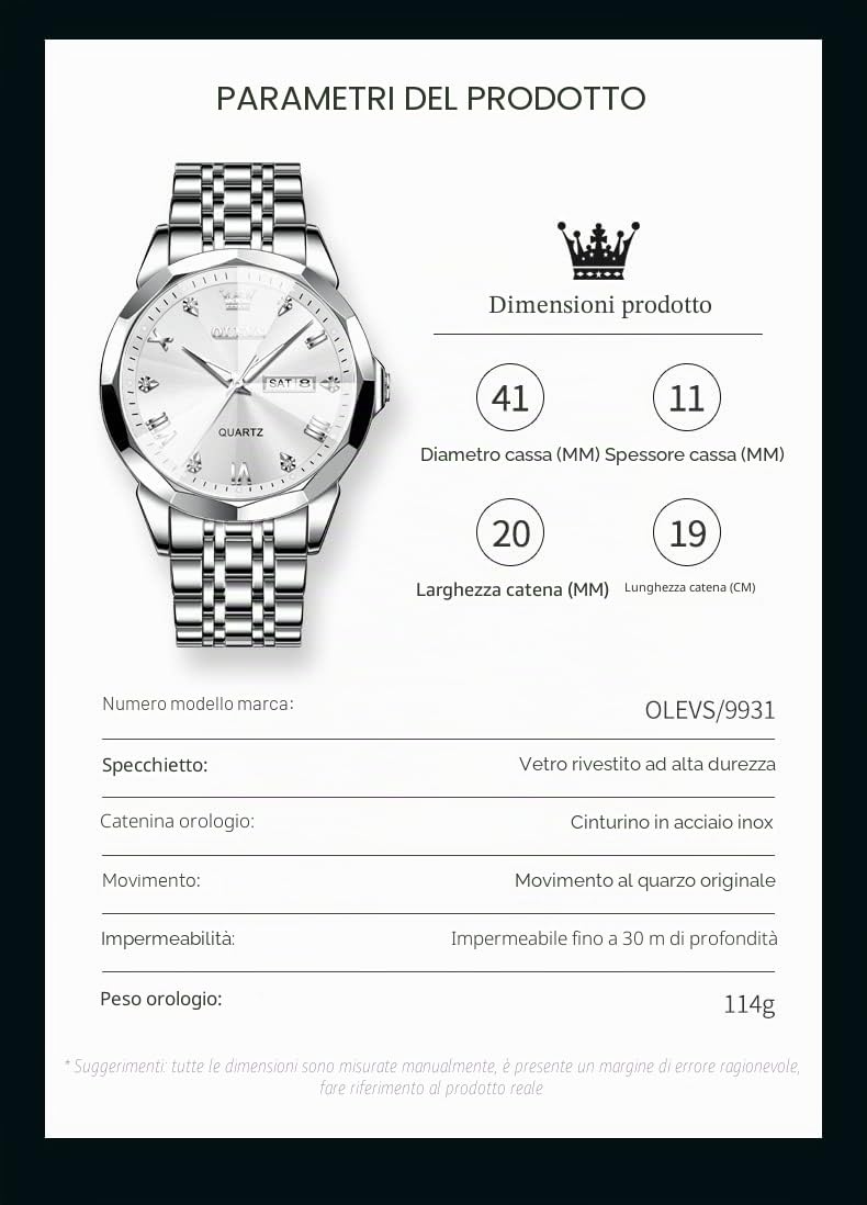 OLEVS Male Wrist Watches, Analog Quartz Business Stainless Steel Waterproof Luminous Watches Luxury Casual Big Diamond Dial Date Multi-Function Chronograph Watches for Man