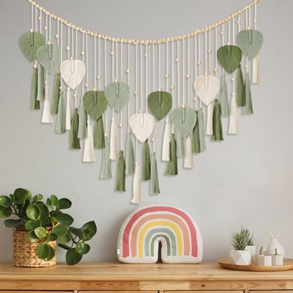 Qarmijaer 1 PCS Macrame Wall Hanging Leaves- Large Chic Boho Wall Decor Wowen Wall Art Leaf Tassels Tapestry Cotton Rope for Home - Image 4