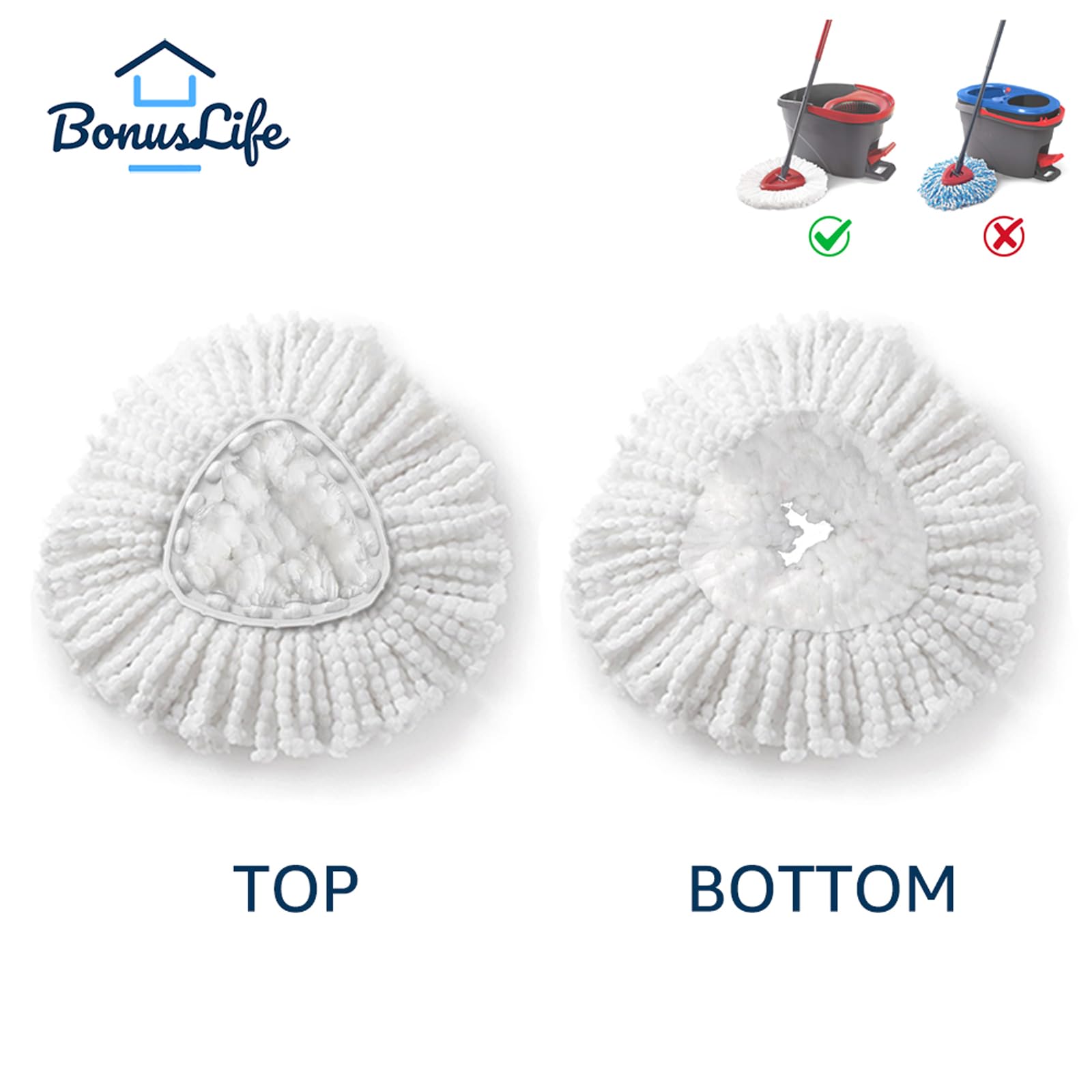 BonusLife - Paquete de 4 recambios de fregona y 1 pieza de base de cabeza de fregona para 1 tanque EasyWring Spin Mopa de repuesto