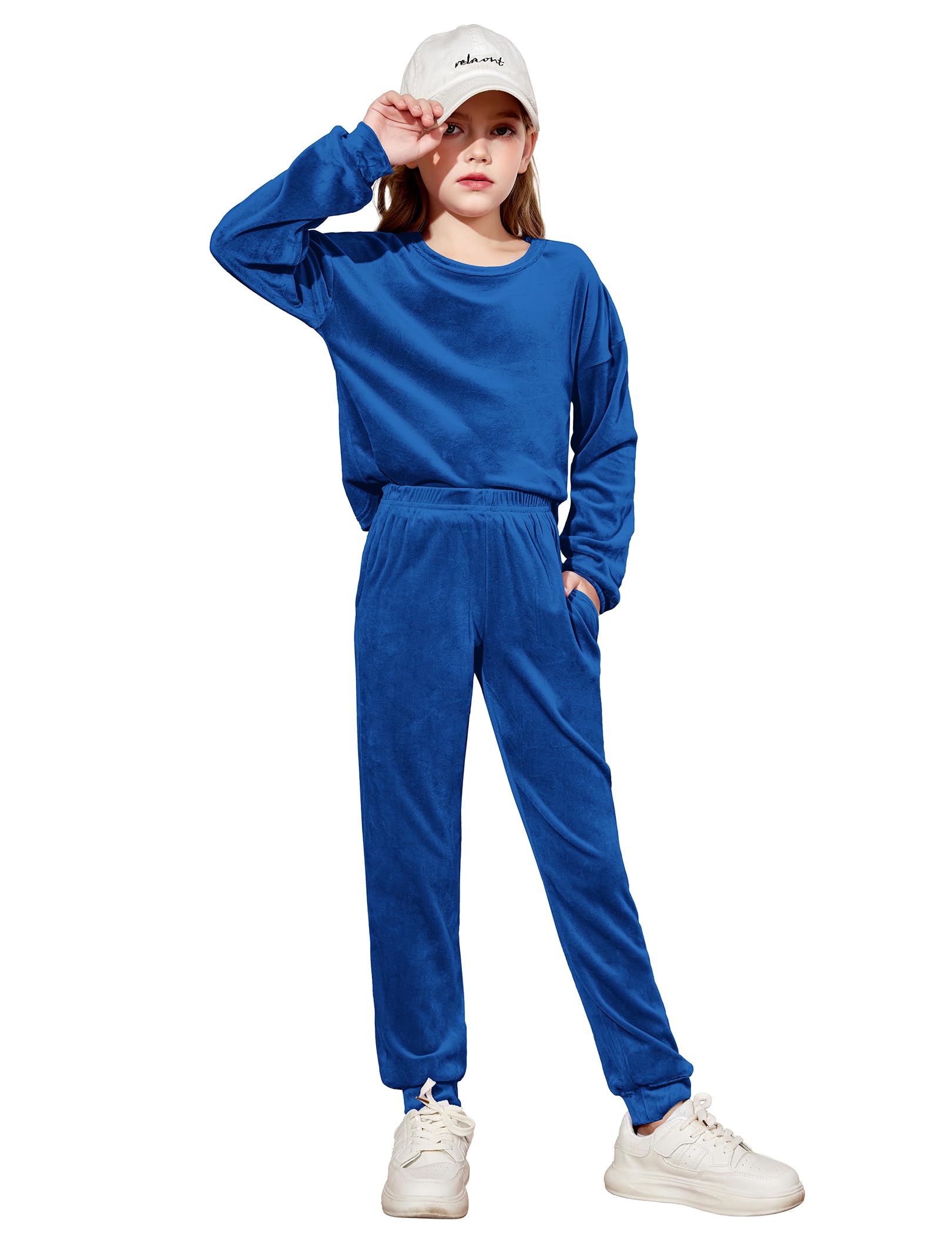 Arshiner Girls 2 Piece Outfits Kids Casual Velour Sweatshirts &amp; Pants Set