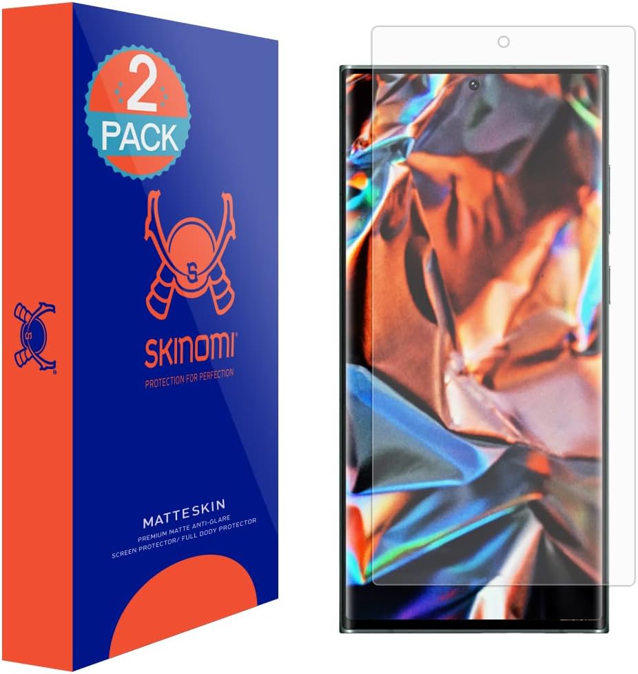 Skinomi Matte Screen Protector Compatible with Samsung Galaxy S22 Ultra (2-Pack) Anti-Glare Matte Skin TPU Anti-Bubble Film
