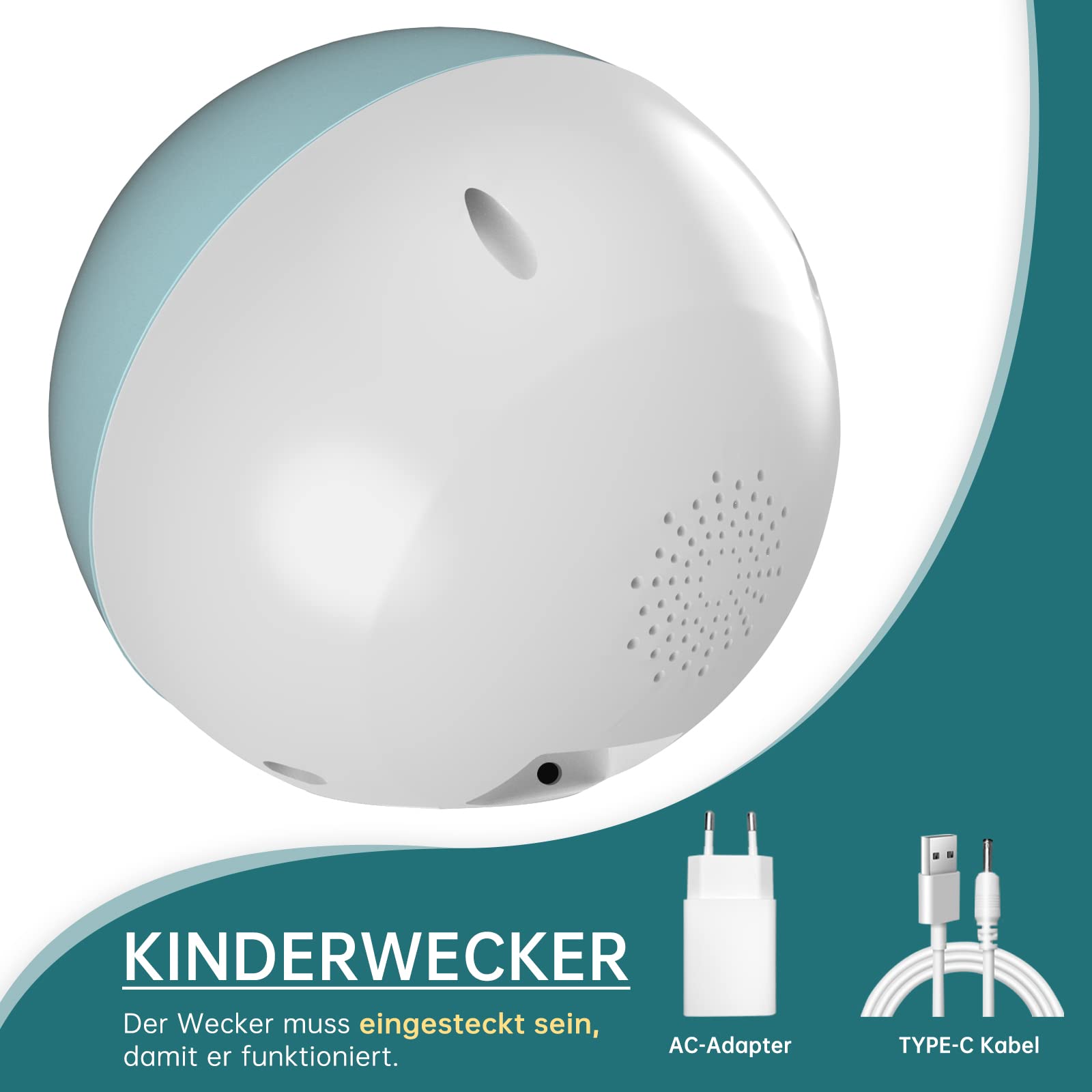 Kinderwecker, Schlaftrainer Kinder mit 9 Nachtlichtern, Soundmaschine, Snooze und Timer, Digitaler Wecker Kinder für Jungen und Mädchen
