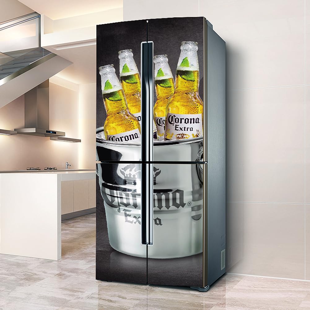 Fridge Sticker, Fridge Sticker Full Covering Door Covers Skins Wall Stickers for Kitchen Decal, Iced Beer Cool Summer ice Bucket(L: 100x180 cm)