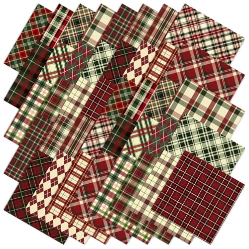 JarThenaAMCS 40Pcs Christmas Fabric Squares Vintage Buffalo Plaid Cotton Fabric