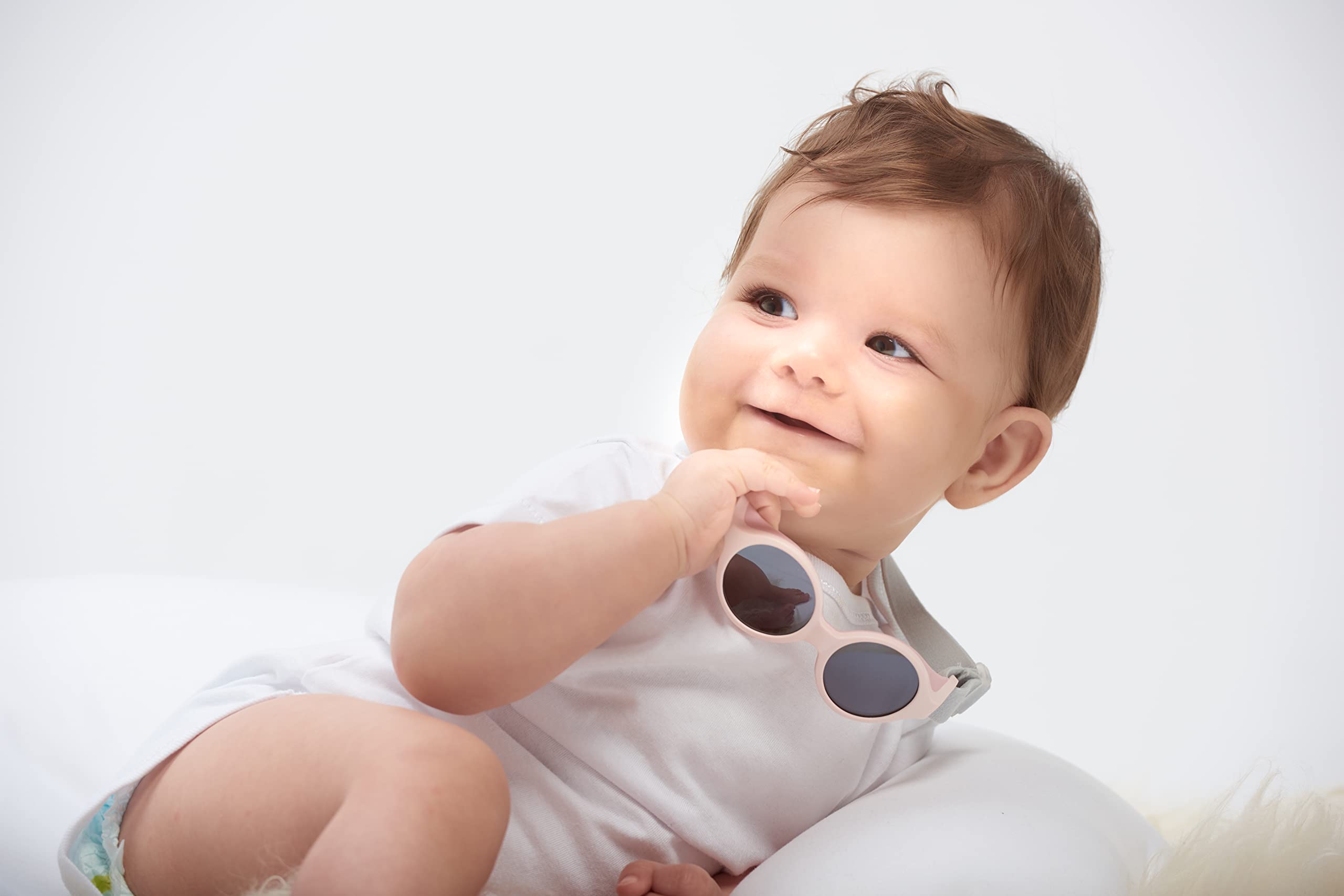 Béaba, Lunettes de soleil pour bébé 0-9 mois, Protection 100% UV - CAT 4, Protection Latérale, Confort Optimal, Bandeau élastique ajustable, Rose dragée