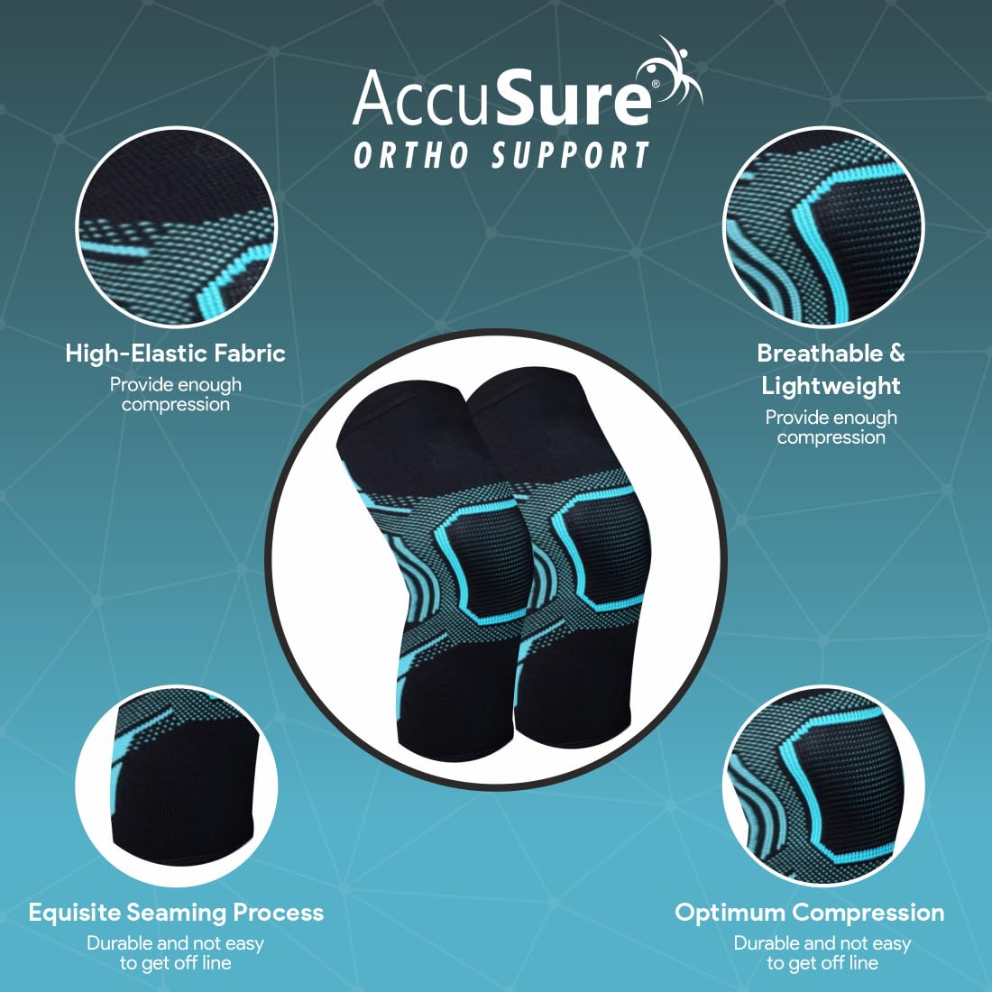 AccuSure Neoprene Orthopedic Pain Relief Knee Support Cap Brace/Sleeves Pair For Sports, Pain Relief, Compression Support, Exercise, Gym, Running, Cycling, Knee Cap Guard For Men & Women- Medium 1