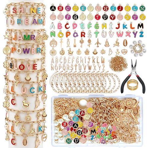 WDXIUE Friendship Bracelet Making Kit DIY Jewelry Making Kit for Craft Night Beginners Personalized Charms Birthday Gift with 12 Set Anti-Tarnish Chains & 78 Pcs Letters Charms