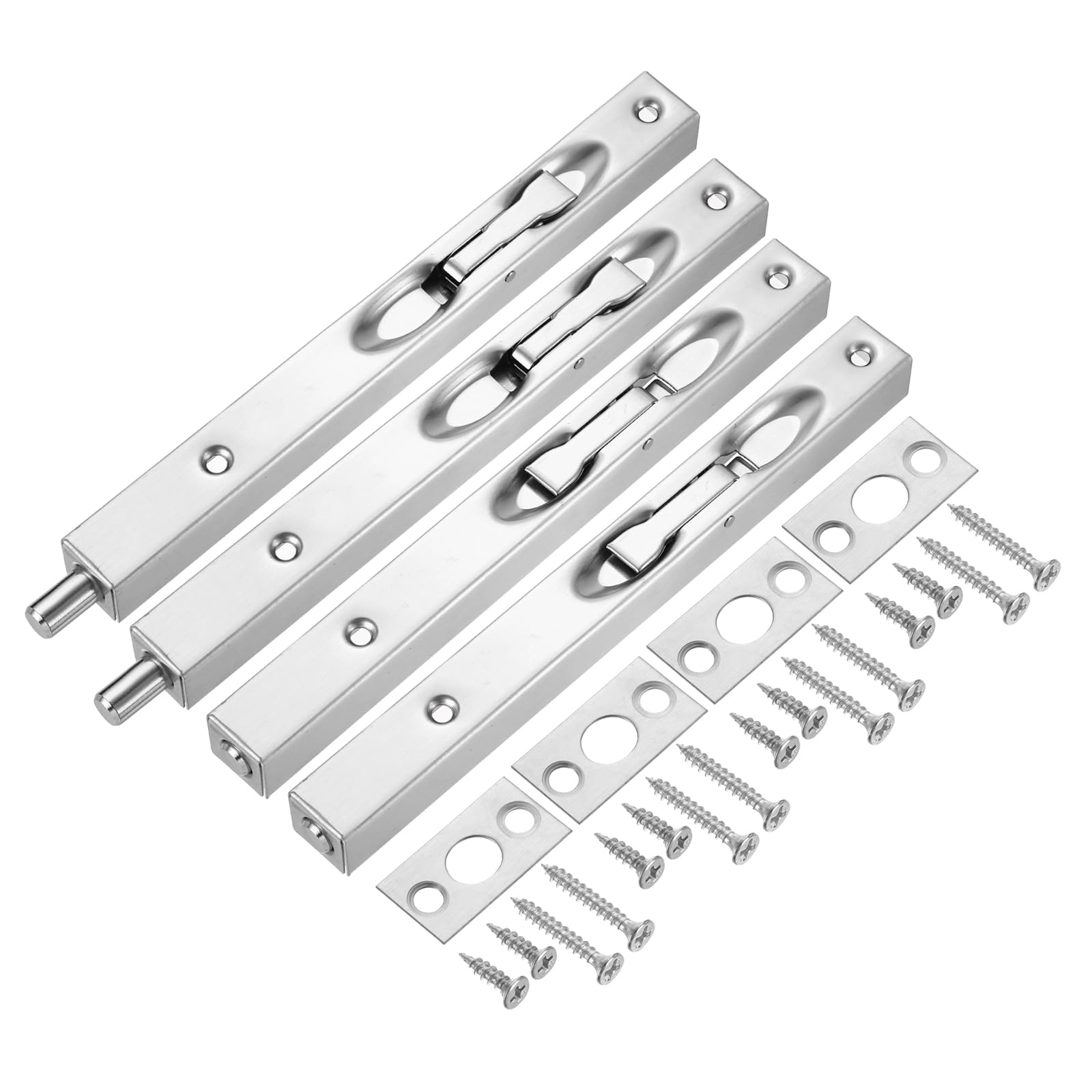 sourcing map Flush Bolt, 8-inch Stainless Steel Security Door Guard Lever Action Latch Slide Lock 4Pcs, Silver
