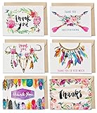 36 Boho Thank You Cards Bulk Assortment – 6 Unique Designs with Blank Inside – 4 x 6 Inch Cards Includes 36 Kraft Envelopes (no adhesive) and 36 Boho Heart Stickers | SPUNKYsoul Designs